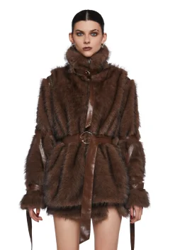 DARKER WAVS Outerwear*Chamber Faux Fur Jacket With Removable Sleeves - Dark Brown