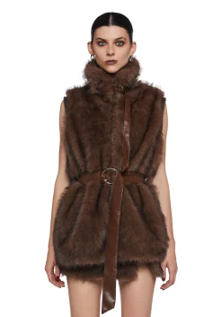DARKER WAVS Outerwear*Chamber Faux Fur Jacket With Removable Sleeves - Dark Brown