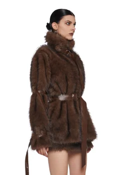 DARKER WAVS Outerwear*Chamber Faux Fur Jacket With Removable Sleeves - Dark Brown