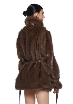 DARKER WAVS Outerwear*Chamber Faux Fur Jacket With Removable Sleeves - Dark Brown