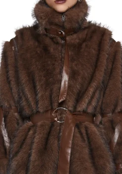 DARKER WAVS Outerwear*Chamber Faux Fur Jacket With Removable Sleeves - Dark Brown