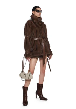 DARKER WAVS Outerwear*Chamber Faux Fur Jacket With Removable Sleeves - Dark Brown