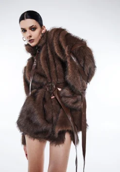 DARKER WAVS Outerwear*Chamber Faux Fur Jacket With Removable Sleeves - Dark Brown