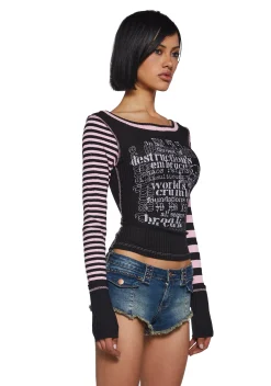 Current Mood Tops|Plus*Chaotic Break Long Sleeve Tee