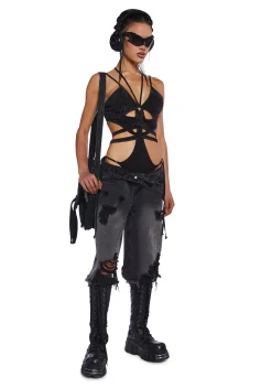 DARKER WAVS Tops*Charged Strappy Washed Bodysuit
