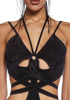 DARKER WAVS Tops*Charged Strappy Washed Bodysuit