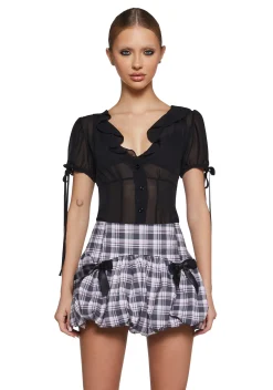 Sugar Thrillz Tops*Check Me Out Sheer Blouse - Black