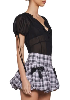 Sugar Thrillz Tops*Check Me Out Sheer Blouse - Black