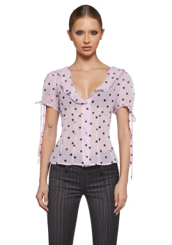 Sugar Thrillz Tops*Check Me Out Sheer Blouse - Polka Dot