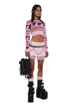 Current Mood Tops*Check Meowt Crop Sweater