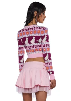 Current Mood Tops*Check Meowt Crop Sweater