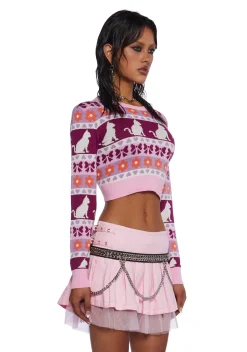 Current Mood Tops*Check Meowt Crop Sweater