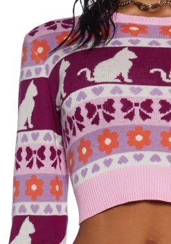 Current Mood Tops*Check Meowt Crop Sweater