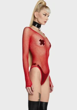 x_Leg Avenue Lingerie*Cherry Frozen Ice Rhinestone Fishnet Bodysuit