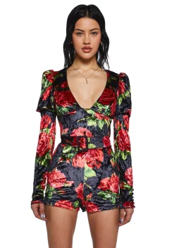 Sugar Thrillz Jumpsuits & Rompers|Plus*Chic Manners Velvet Romper - Black/Red
