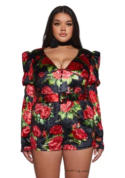 Sugar Thrillz Jumpsuits & Rompers|Plus*Chic Manners Velvet Romper - Black/Red