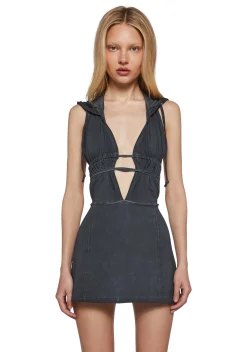 DARKER WAVS Dresses*Chord Backless Hooded Dress
