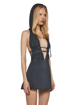 DARKER WAVS Dresses*Chord Backless Hooded Dress