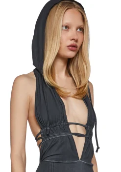 DARKER WAVS Dresses*Chord Backless Hooded Dress