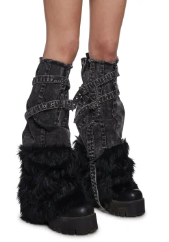 DARKER WAVS Socks & Tights*Chord Denim And Faux Fur Boot Covers