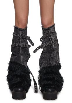 DARKER WAVS Socks & Tights*Chord Denim And Faux Fur Boot Covers