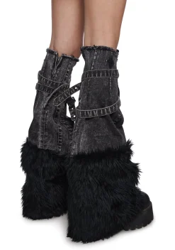 DARKER WAVS Socks & Tights*Chord Denim And Faux Fur Boot Covers