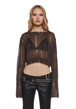 DARKER WAVS Tops*Chord Distressed Knit Sweater