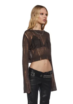 DARKER WAVS Tops*Chord Distressed Knit Sweater