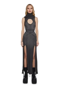DARKER WAVS Dresses*Chord Hooded Cut Out Dress