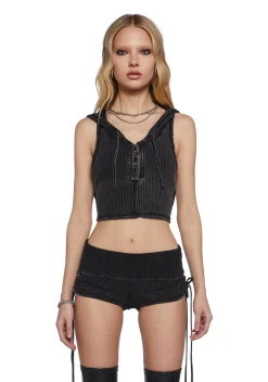 DARKER WAVS Tops*Chord Hooded Tank Top
