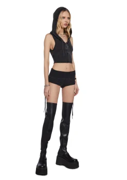 DARKER WAVS Tops*Chord Hooded Tank Top