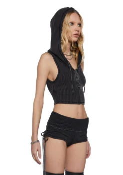 DARKER WAVS Tops*Chord Hooded Tank Top