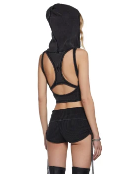 DARKER WAVS Tops*Chord Hooded Tank Top