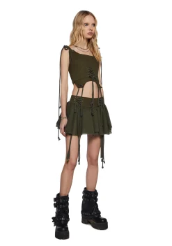 DARKER WAVS Bottoms|Skirts*Chord Lace-Up Mini Skirt
