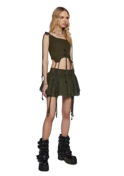 DARKER WAVS Bottoms|Skirts*Chord Lace-Up Mini Skirt