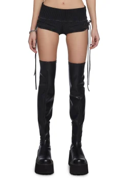 DARKER WAVS Bottoms|Shorts*Chord Lace-Up Ribbed Shorts