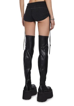 DARKER WAVS Bottoms|Shorts*Chord Lace-Up Ribbed Shorts