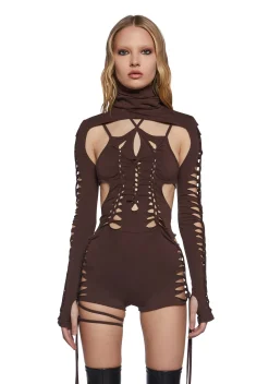 DARKER WAVS Jumpsuits & Rompers*Chord Shredded Romper With Shrug - Brown