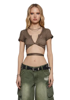 DARKER WAVS Tops*Chord Twist Wrap Top