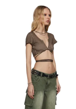 DARKER WAVS Tops*Chord Twist Wrap Top