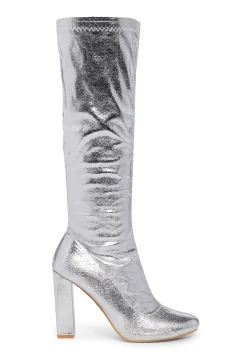 Public Desire Boots*Christina Knee High Boots - Silver