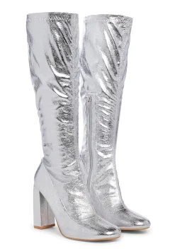 Public Desire Boots*Christina Knee High Boots - Silver