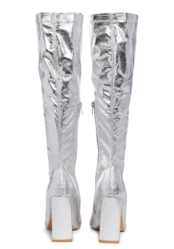 Public Desire Boots*Christina Knee High Boots - Silver