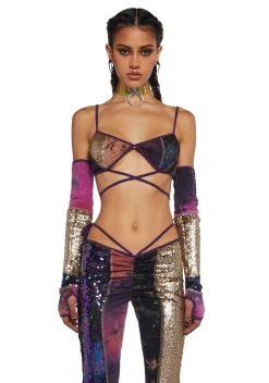 Club Exx Tops*Clear Curiosity Bra Top And Arm Warmers Set