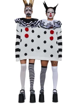 Trickz N' Treatz Tops*Clown Trouble Knit Sweater Set - Black/White