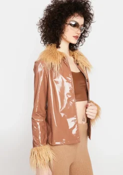 x_ Half Heart Outerwear*Coffee Like Your Style Vinyl Jacket