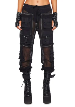 Club Exx Bottoms|Pants*Complex Nights Fishnet Cargo Pants - Black