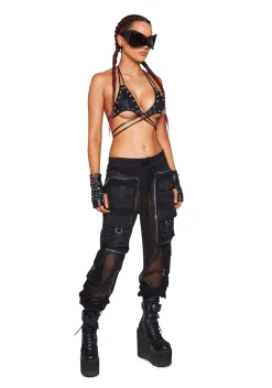 Club Exx Bottoms|Pants*Complex Nights Fishnet Cargo Pants - Black