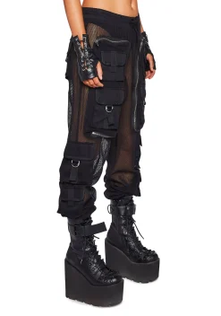 Club Exx Bottoms|Pants*Complex Nights Fishnet Cargo Pants - Black