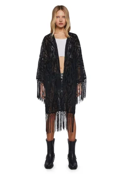 x_Dolls Kill Outerwear*Cool Vibes Flocked Kimono